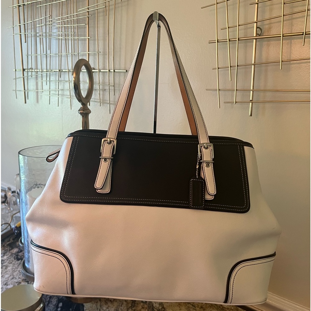 Blue and white coach bag